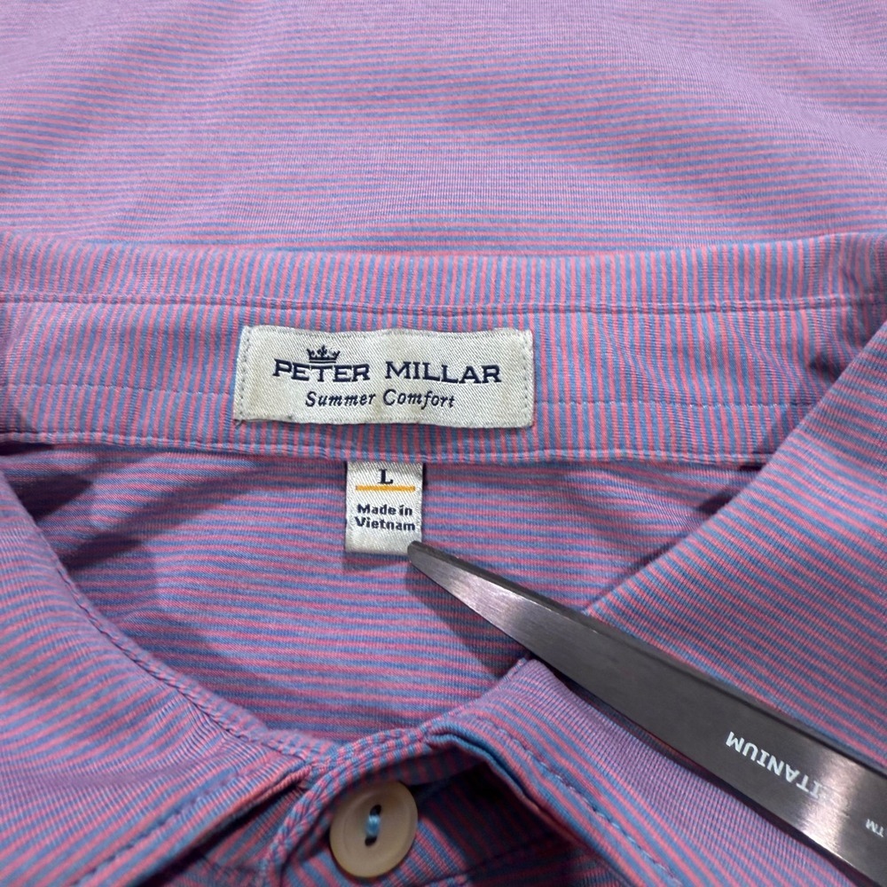Peter‎ Millar Summer Comfort Purple Stripe Embroidered Logo Golf Polo Men's L - Picture 4 of 4